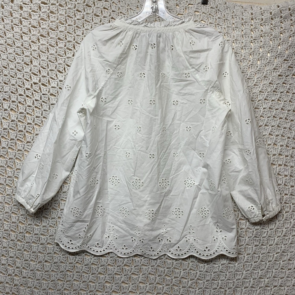 Madewell Eyelet Popover Blouse Top Shirt Women XS White Scalloped Blouse G1542 - Picture 7 of 10